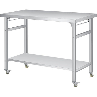 Folding Stainless Steel Table, 920LB NSF Worktable with Undershelf for Kitchen Restaurant