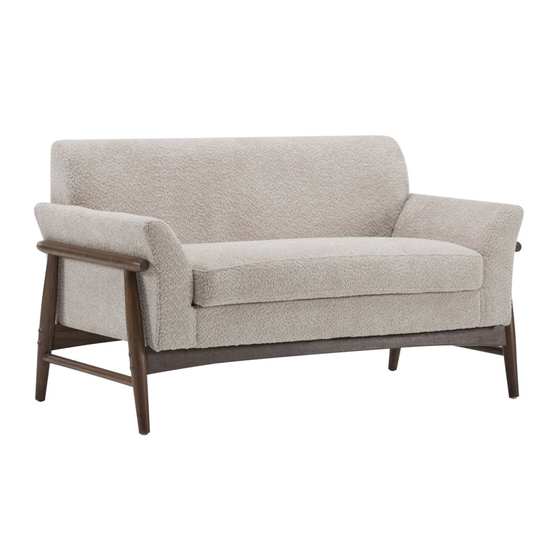 Bryshaun Linen Flare Arm Loveseat, Almond Boucle, Dark Brown