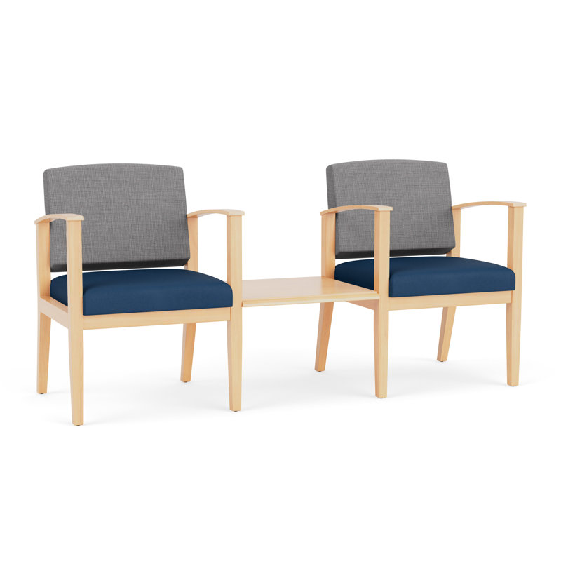 Structure en bois tandem 2 places avec table centrale Amherst, Naturel, Chambray gris / Patriot Plus Blue Ridge