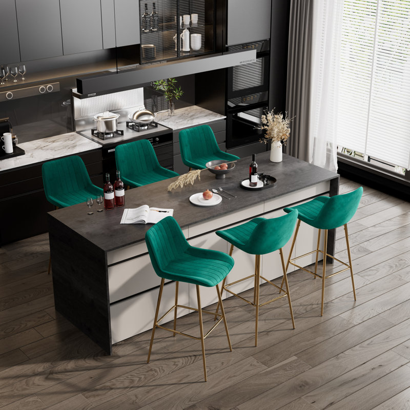 Ensemble de tabourets de bar, tabouret de comptoir rembourré en velours avec structure en métal solide et dossier bas en velours