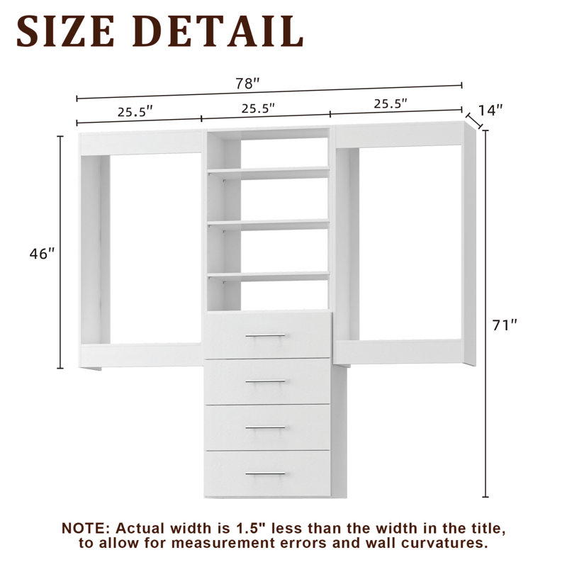 Modular Closet System, Versatile and Customizable Walk-In Design for Efficient Storage and Organization, 78" Wide