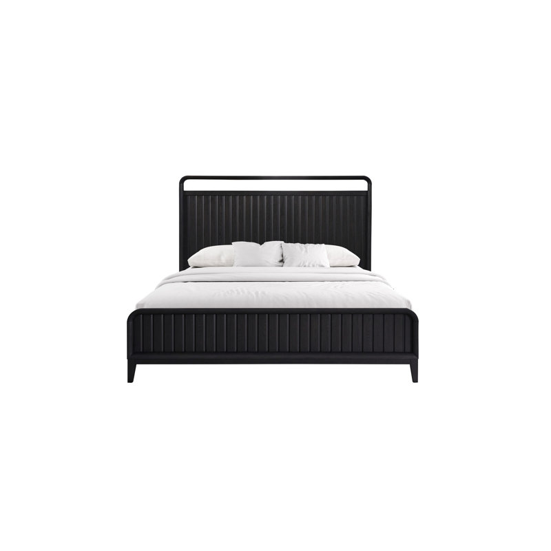 Grand lit à panneau ouvert avec finition grain de poivre, placages, bois massif et noir, motif de tête de lit X P 63,89 po, H 58,53 lb, 133,55 lb Poids en poivre noir, avec motif