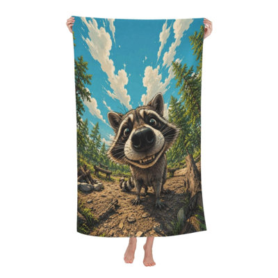 Serviette de plage à séchage rapide grande serviette de bain en microfibre Drôle de raton laveur doux et moelleux, sensation d'absorption forte, emballage léger, voyage de camping en piscine, utilisation d'une couverture légère, 50 x 60 po