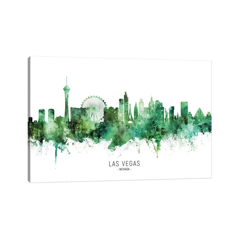 Las Vegas Nevada Skyline Green by Michael Tompsett - 1 Piece Wrapped Canvas Wall Art, 66.04 cm H x 45.72 cm W