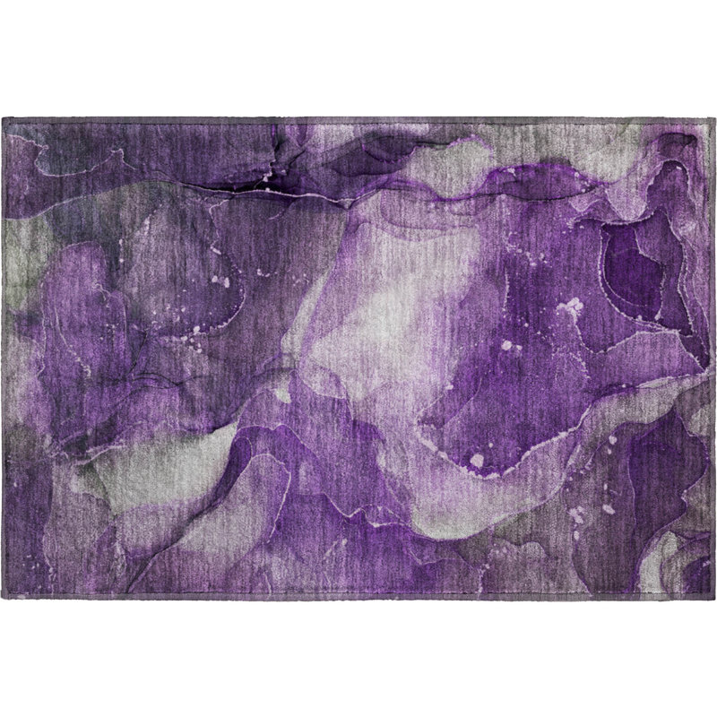 Premium Machine Washable Cerrito AMF522 Purple Rug, Rectangle 1'8" x 2'6"