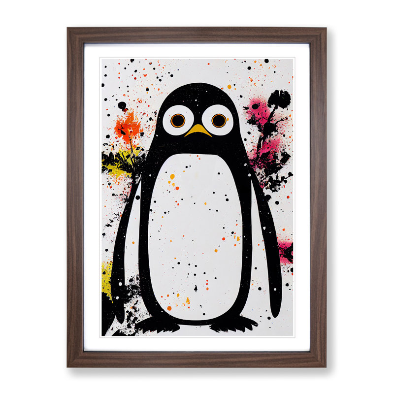 Painted Penguin No.2 - Wall Art, Walnut Framed, 64cm H x 46cm W x 2cm D