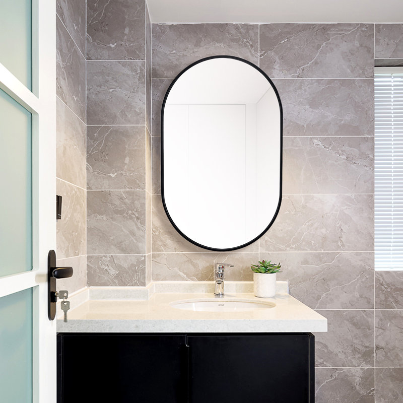 Hamund Metal Flat Wall Mirror, Matte Black