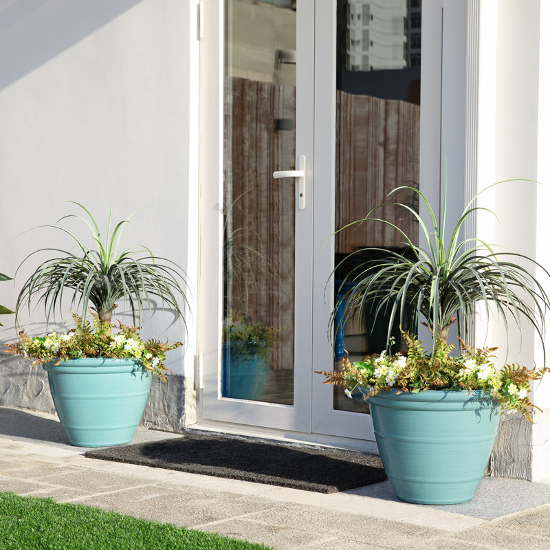 Ensemble de 2 pots à fleurs ronds 19,5 po, Turquoise, H 15 po x l 19,5 po x P 19,5 po