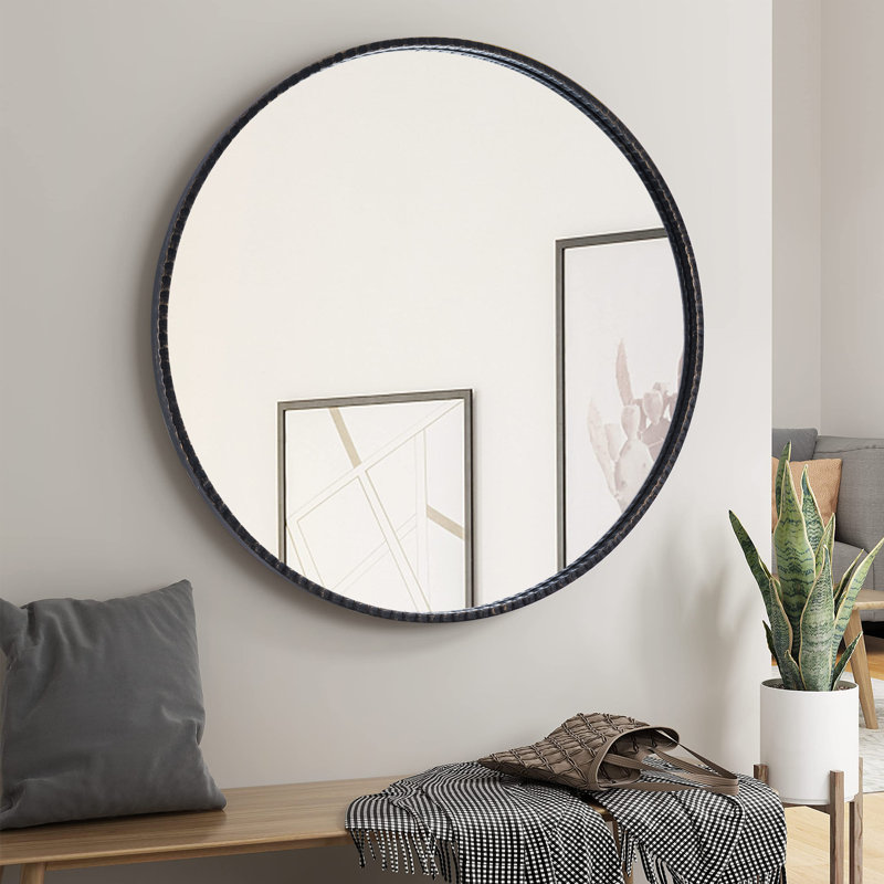 Round Metal Frame Wall Accent Mirror, 31.5" x 31.5", Matte Black