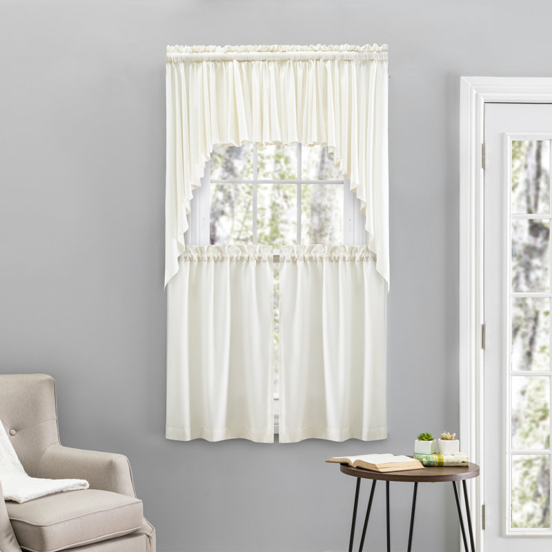 2-Piece Opaque Polyester Swag Window Valance, 62" W x 24" L, Ivory