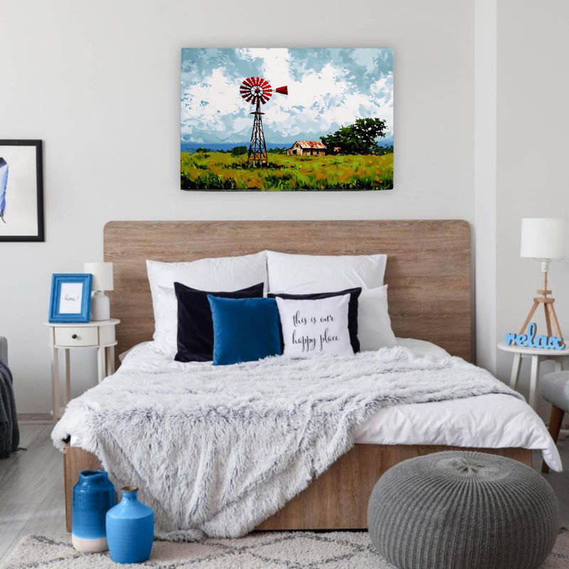 Moulin à vent rustique et maison de campagne, sans cadre, art mural, l 36 po x L 24 po