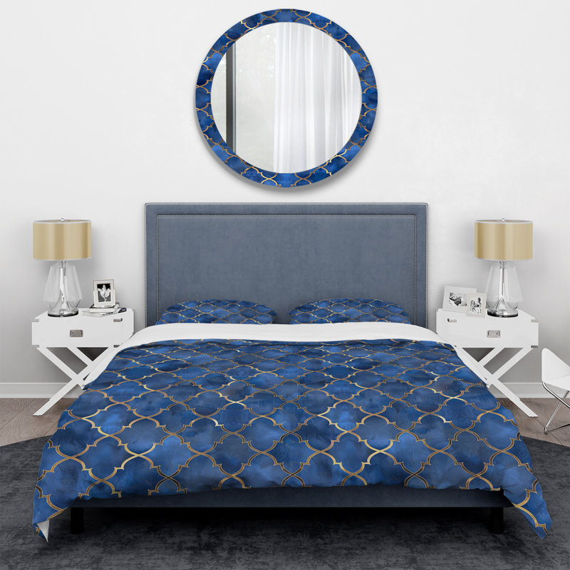 Ensemble de housse de couette Blue Gold Glam Quatrefoil II - Glam, Housse de couette pour grand lit + 2 taies décora