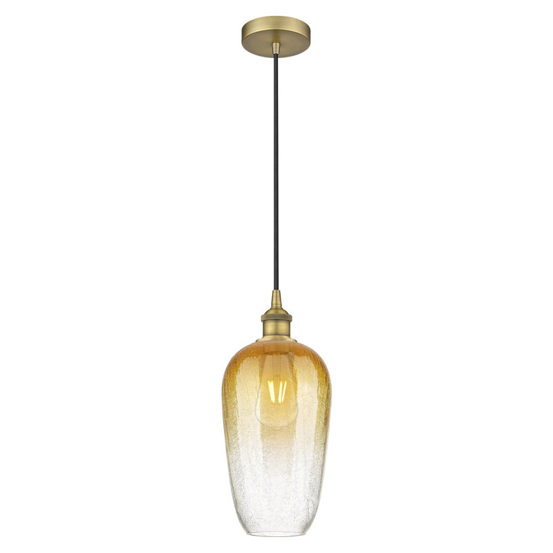 Edison - Caroline - Mini-luminaire suspendu à cordon 1 lumière 7 po, Laiton brossé, Ambre