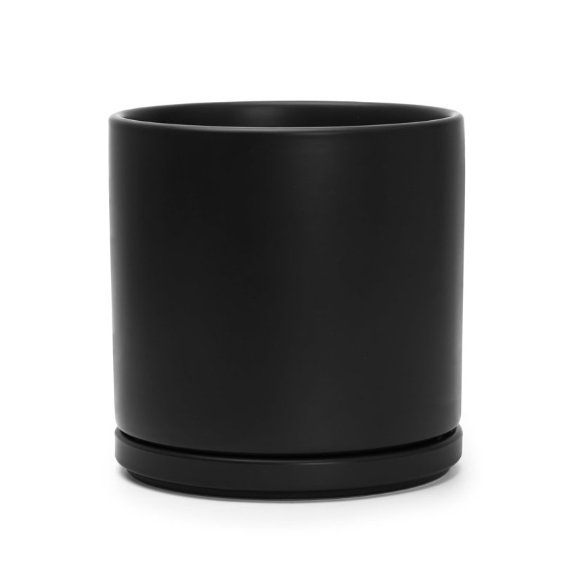 Pot de fleurs en céramique avec trou de drainage et soucoupe, H 8 po x l 8 po x P 8 po, Noir, noir, noir, noir