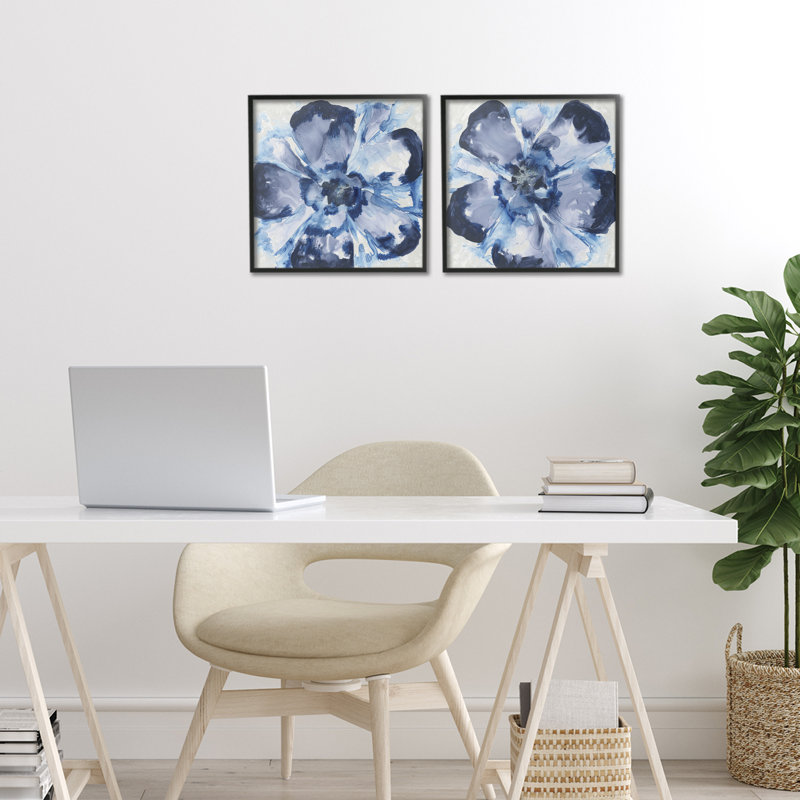 Blue Glass Blossoms 2pc Framed Giclee Set, design by June Erica Vess, 12" H x 24" W