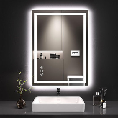 Miroir carré de salle de bain à DEL, en verre trempé, réglable en température de 3 couleurs, à intensité variable, anti-buée, à commande tactile, miroir de meuble-lavabo mural
