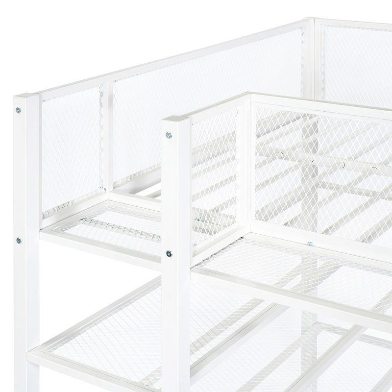 Lit mezzanine simple à 4 tablettes, blanc - Maximisez votre lit en métal avec tablettes de rangement, magnifique, Blanc
