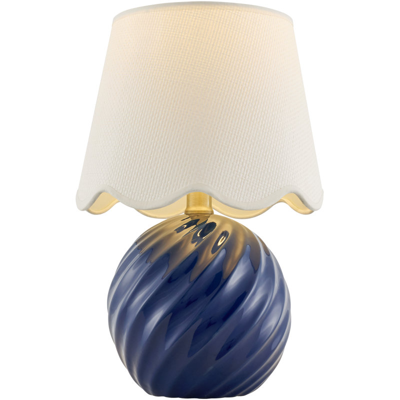 Wyatan Table Lamp, White Linen, Navy