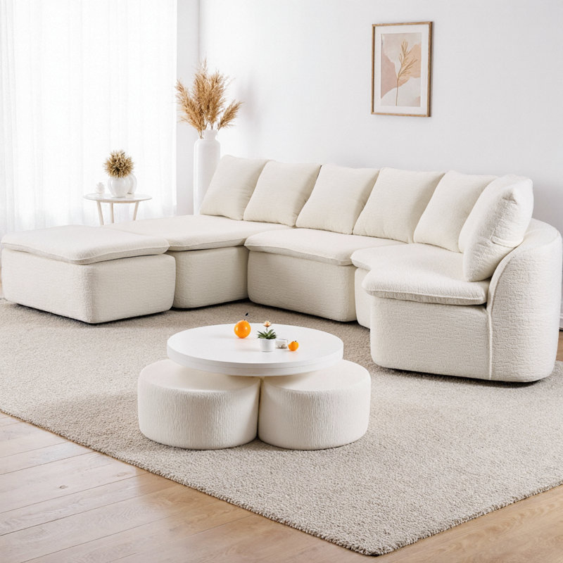 Canapé modulaire en forme de U de 133 po avec fauteuil inclinable amovible, tissu chenille grain de bois, sans compression et sans assemblage, configuration flexible pour les grands salons