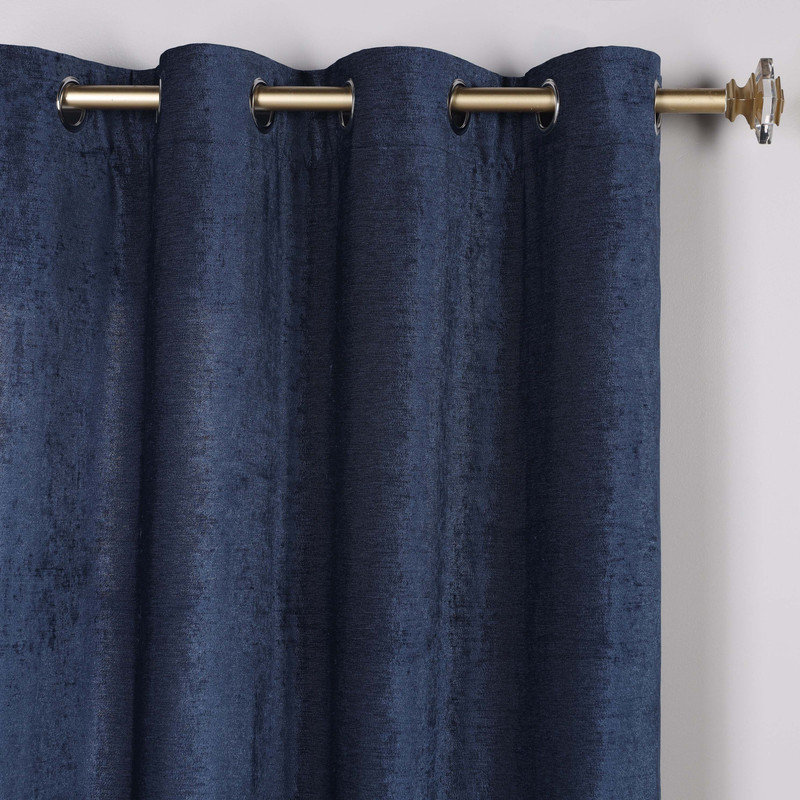 Chenille Polyester Glare Reduction Semi-Room Darkening Machine Washable Curtain Panels, Navy Blue, 52" W x 96" L