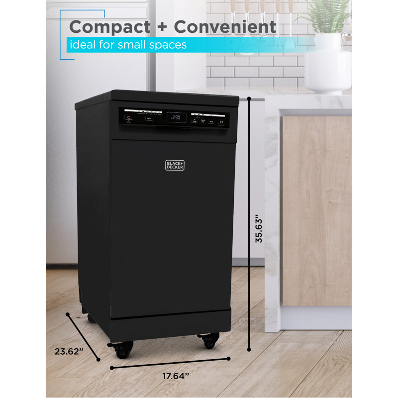 BCDP-Series BLACK+DECKER Portable Dishwasher, 18 Inches Wide, 8 Place Setting, Black