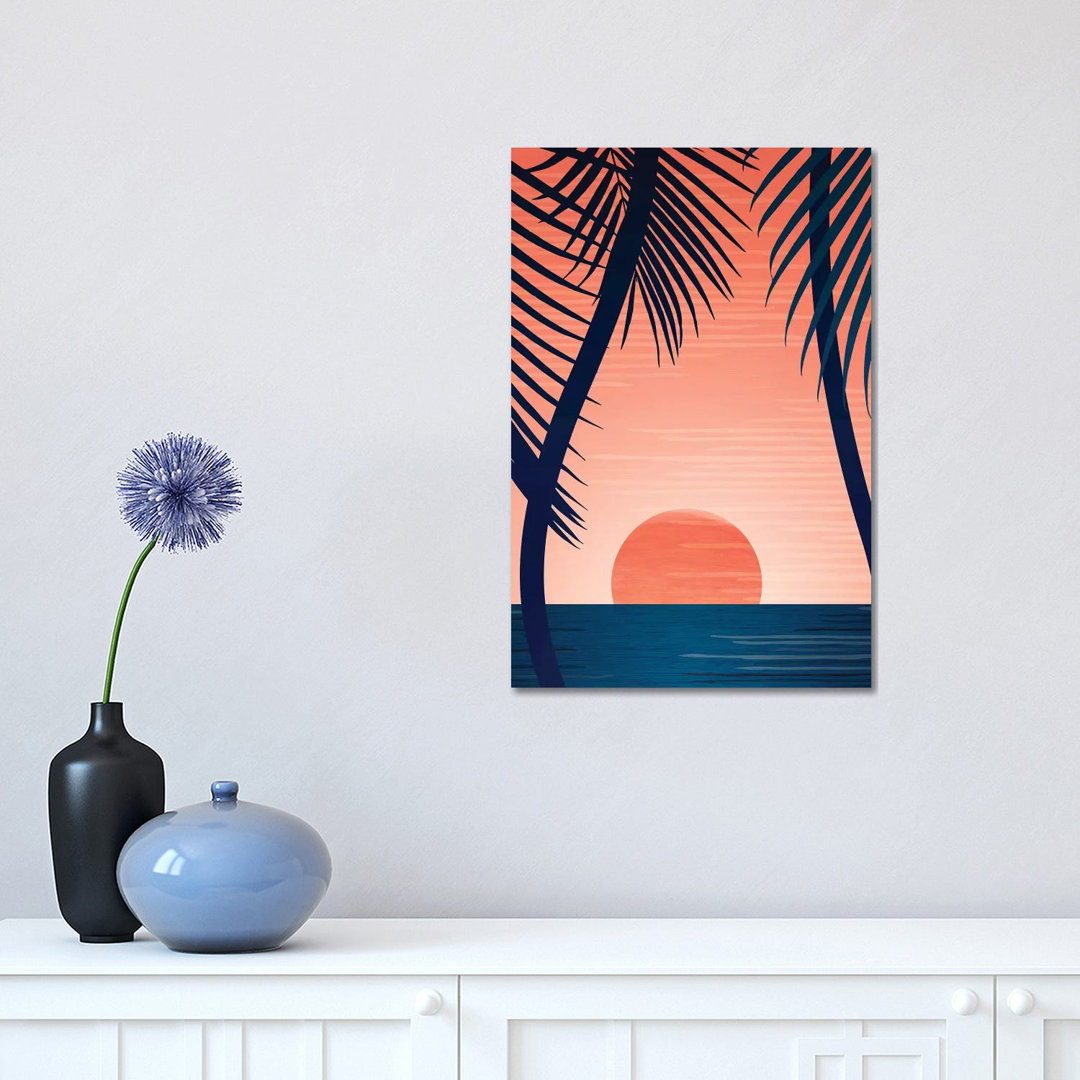 Tropical Beach Sunset by Modern Tropical - Wrapped Canvas Print
