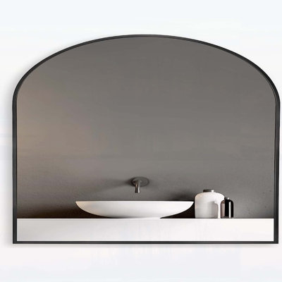 Miroir de salle de bain arqué 20 po x 30 po avec cadre en métal noir, verre de haute qualité et installation facile pour les intérieurs modernes