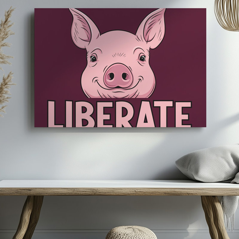 Toile, tête de cochon stylisée, représentant un art mural proéminent, un museau arrondi et des yeux amicaux expressifs