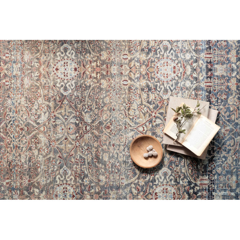 Chris Loves Julia x Loloi Jules Oriental Denim/Spice Area Rug, Runner 2'6" x 7'6"