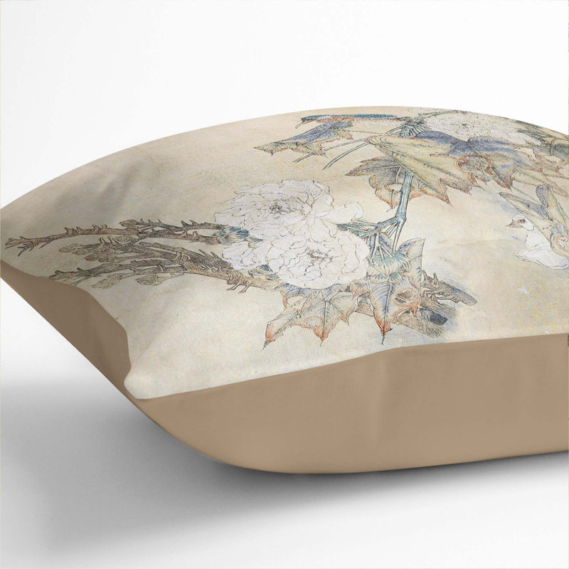 Bird & Peony Flowers Square Throw Cushion, 55 x 55 cm, Stone