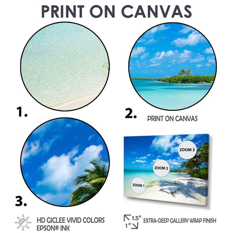 «Tropical Beach with Palm Shadows» de Mattos - reproduction de photo, H 20 po x l 40 po, Toile tendue