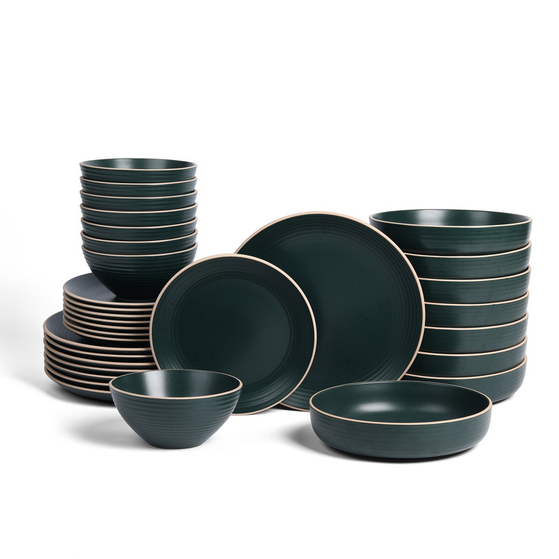 Stone Lain Lauren 32-Piece Dinnerware Set Stoneware, Dark Green