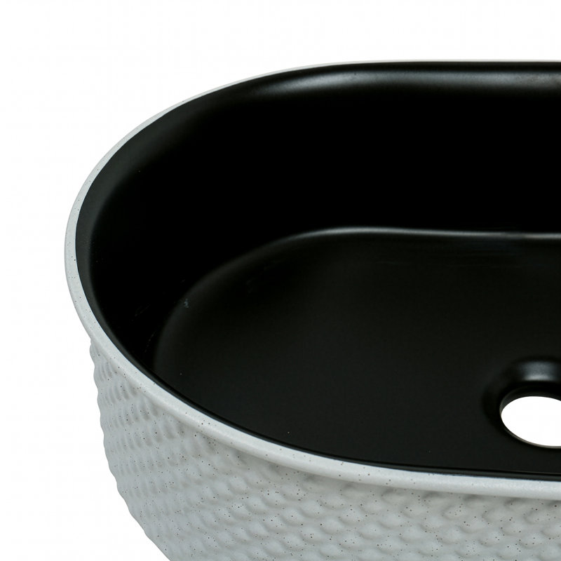 20" x 14" Textured Oval Vessel Sink – White Diamond Pattern Exterior with Black Interior