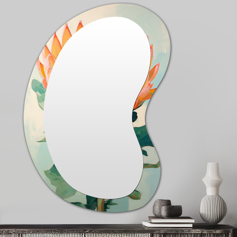 «Pensauken Blossoming Protea Pastel Flower - Miroir décoratif de forme unique de fleurs, grand miroir mural asymétrique traditionnel, impression d'art en métal