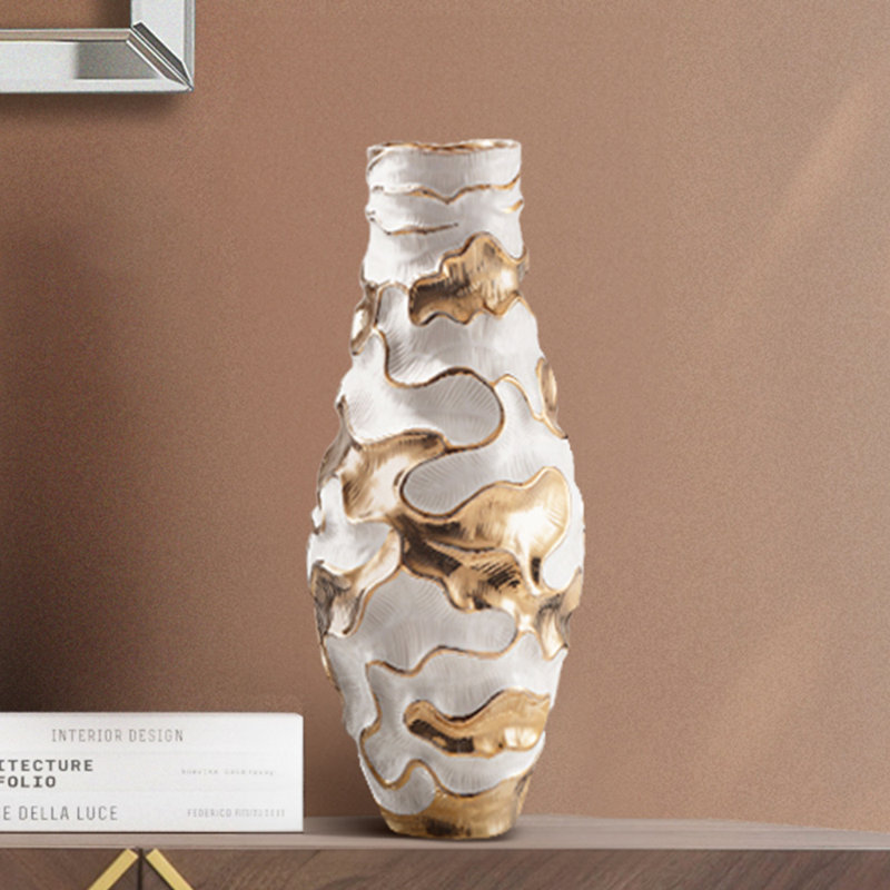 Adyson Handmade Ceramic Vase for Living Room, Textured Ripples Design Modern Home Decoration, 43cm H x 17cm W x 17cm D