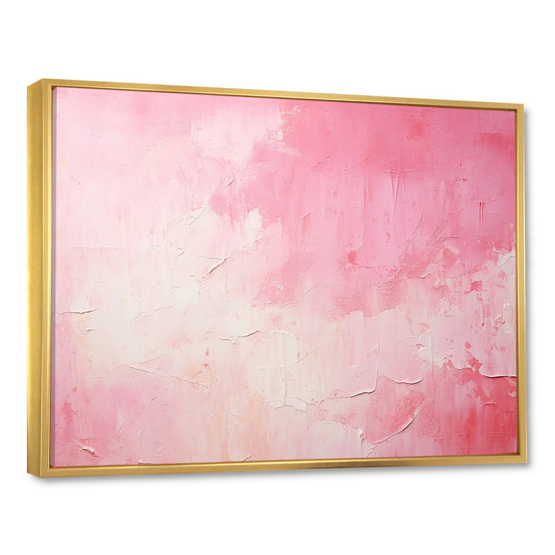 Or et rose, rivière abstraite minimale IV - Fuschia, art mural, Cadre flottant doré, H 30 po x l 40 po x P 1,5 po