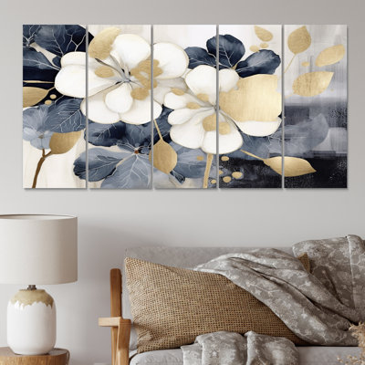 Hortensia en or blanc Blooms Heaven II - ensemble d'art mural floral en métal