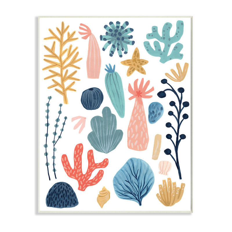 Plantes de mer pastel ludique Coral Reef Ocean Life, H 15 po x l 10 po, Plaque murale