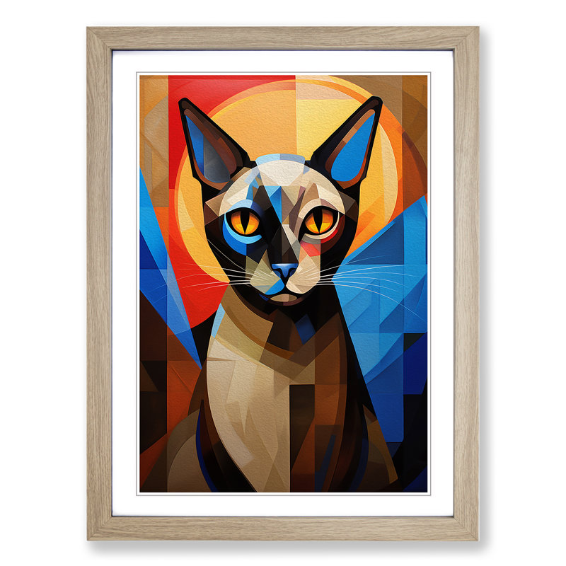 Siamese Cat No.3 - Single Picture Frame Print on Wood, 34cm H x 25cm W, Oak Framed
