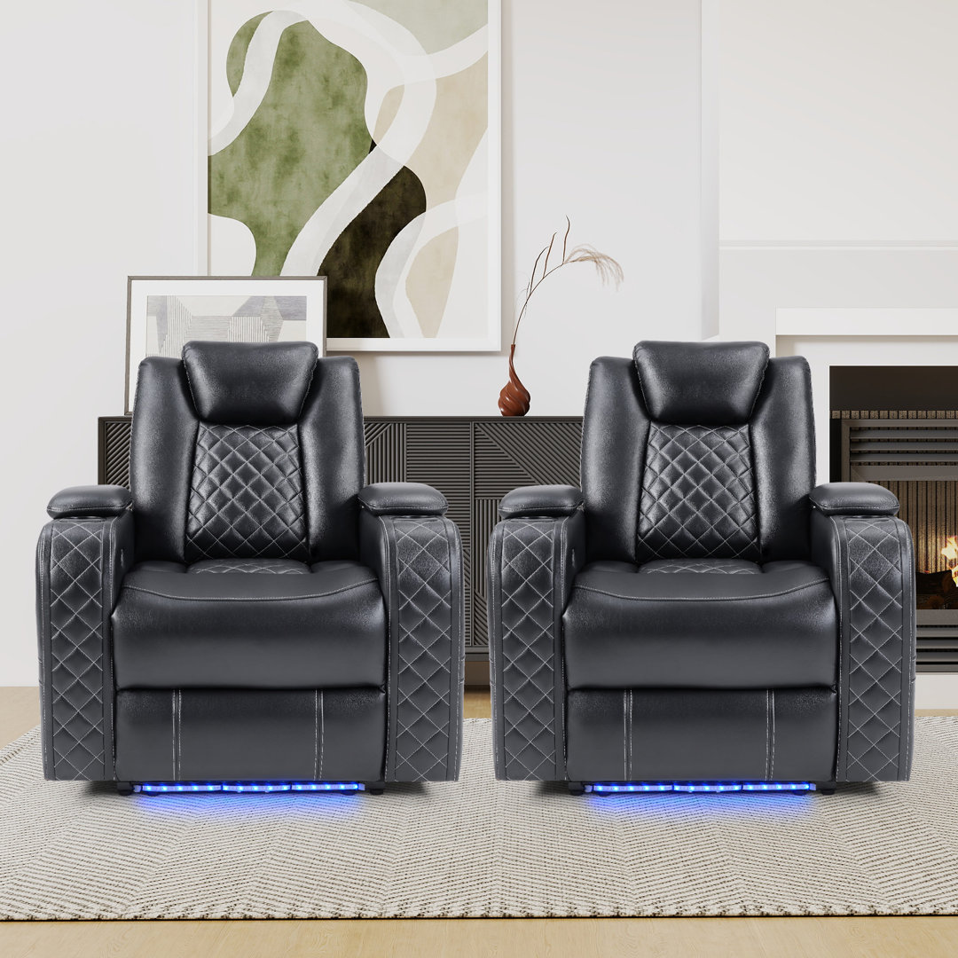 Casey-Anne 36.2" Wide Modern Multifunctional Vegan Leather Dual Motor Power Recliner with Cupholder (Set of 2) Latitude Run®