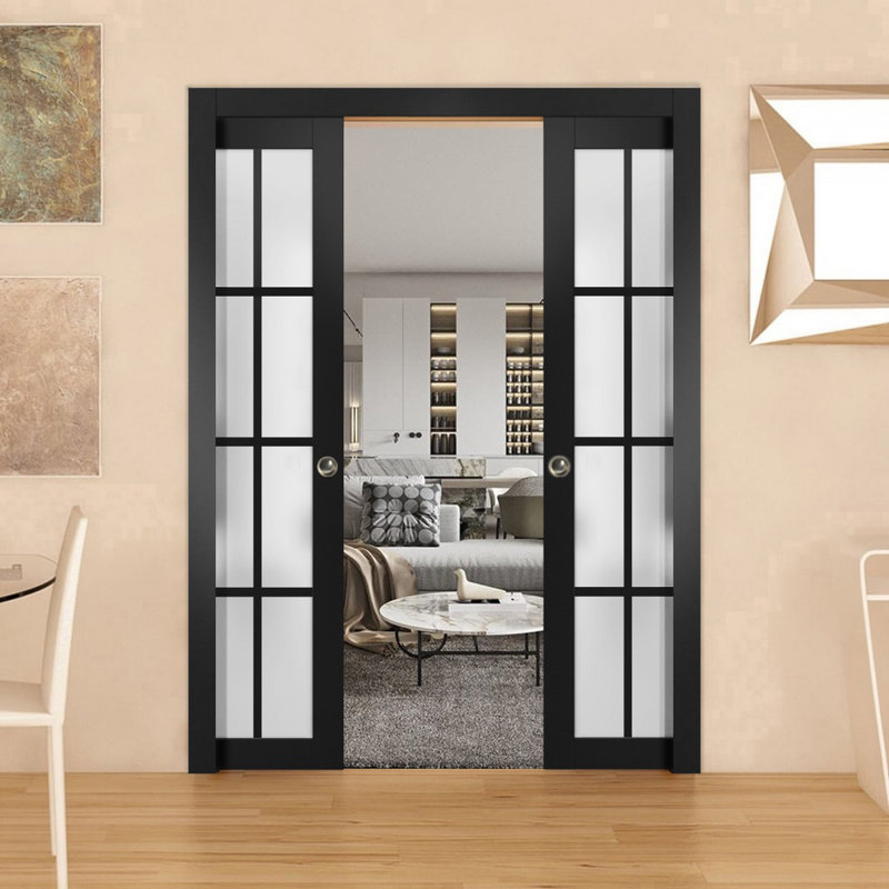 Portes françaises en bois massif massif, 60 po x 96 po, Satin blanc