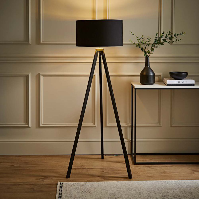 Baleine 135cm Black Tripod Floor Lamp, No