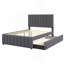 Lit plateforme double tapissier avec lit gigogne simple et 3 tiroirs, tissu en lin, gris
