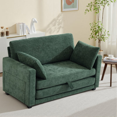 52'' Chenille Upholstered Loveseat Pull-out Sleeper Chair Accent Chair Bed For Small Spaces