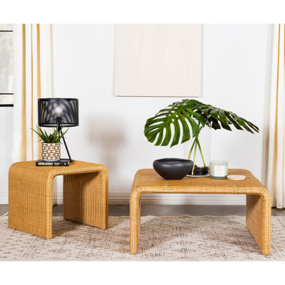 2-Piece Rattan Coffee And End Table Set In Natural