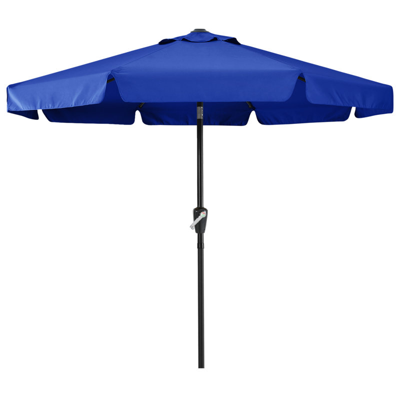 Parasol de marché festonné Holmquist avec inclinaison et levage à manivelle, Bleu royal, 9'