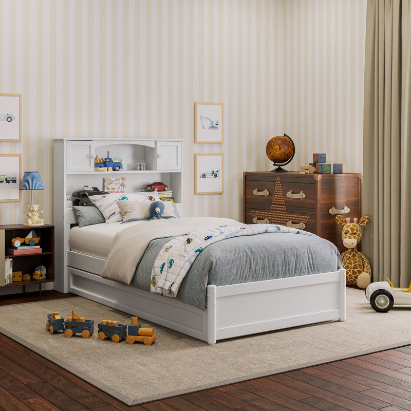 Lit plateforme avec rangement et lit gigogne Ashney, Blanc, Simple