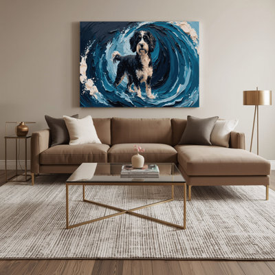Dogs Portuguese Water Dog Blue Canvas Wall Art