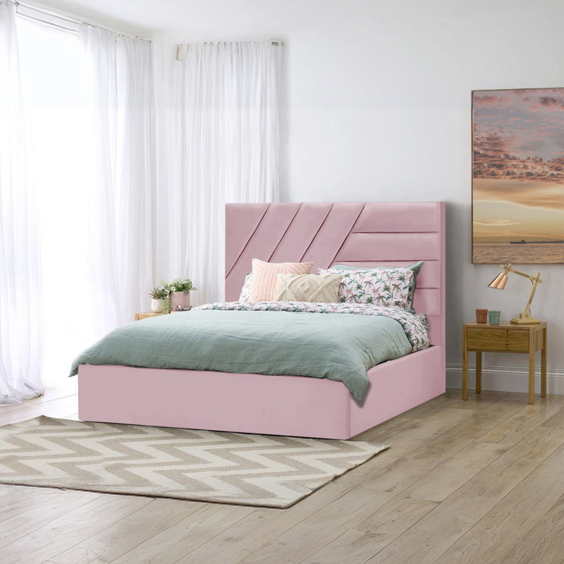 Porterdale Upholstered Ottoman Storage Bed, Double (4'6), Pink