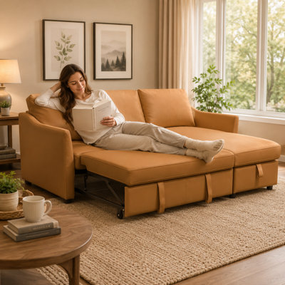 Ravello 81" Top Grain Italian Leather Upholstered Sleeper Sofa, Pull Out Bed With Storage Space For Living Room Bedroom Apartment